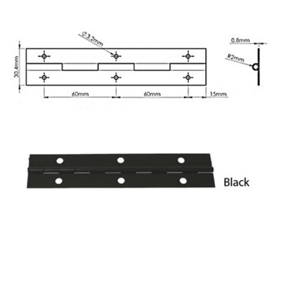 1M (1000mm) Continuous Steel Metal Piano Hinge Strap Multi Colours with Holes (Steel)