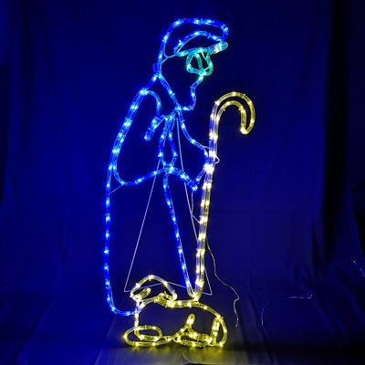 1M 150 LED Multicoloured Indoor Outdoor Christmas Nativity Shepherd with Lamb Silhouette Rope Light