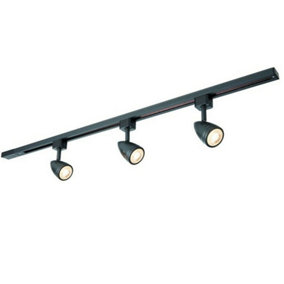 1m Adjustable Ceiling Track Spotlight Kit Matt Black 3x GU10 Downlight Rail