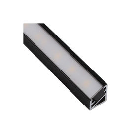 1m Aluminium Profile Corner For LED Lights Strip 5050 3528 Opal Cover - Black Finish - Pack of 5