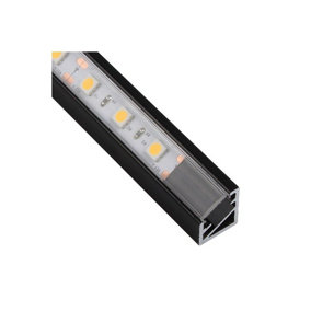 1m Aluminium Profile Corner For LED Lights Strip 5050 3528 Transparent Cover - Black Finish - Pack of 5