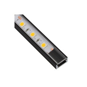 1m Aluminium Profile Surface For LED Lights Strip 5050 3528 Transparent Cover - Black Finish - Pack of 5