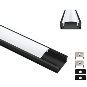 1m Aluminium Profile Surface For LED Lights Strip Channel with Opal Cover - Black Finish