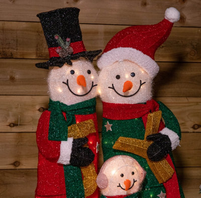 1m Battery Operated Light up Snow Family Christmas Decoration with Warm ...