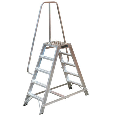 1m Heavy Duty Double Sided Step Ladder with Safety Handrail and Wide Platform for Maximum Stability