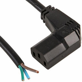 1m IEC Kettle Plug to Bare Stripped Ends Right Angled Power Cable Battery C13