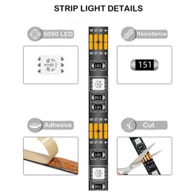 1m Smart RGB LED Strip Lights - USB-Powered - Bluetooth and Remote-Controlled