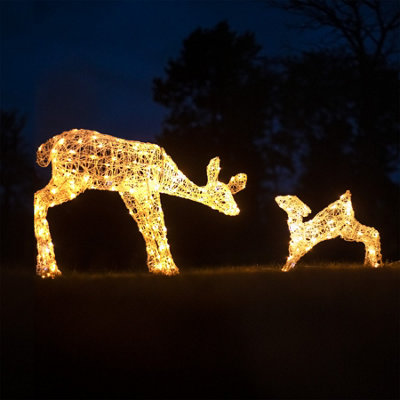 1M Soft Acrylic Light Up Christmas Reindeer Mother & Baby with 250 White or Warm White LEDs