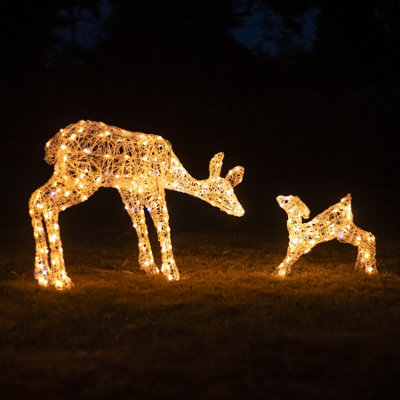 1M Soft Acrylic Light Up Christmas Reindeer Mother & Baby with 250 White or Warm White LEDs