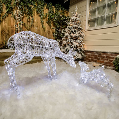 1M Soft Acrylic Light Up Christmas Reindeer Mother & Baby with 250 White or Warm White LEDs