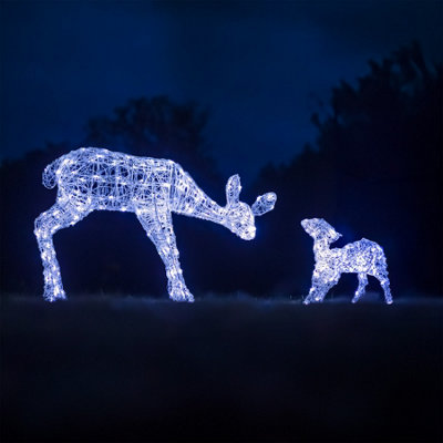1M Soft Acrylic Light Up Christmas Reindeer Mother & Baby with 250 White or Warm White LEDs - 3