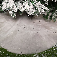 1m White Christmas Tree Skirt Snow Blanket with Silver Stars & Glitter