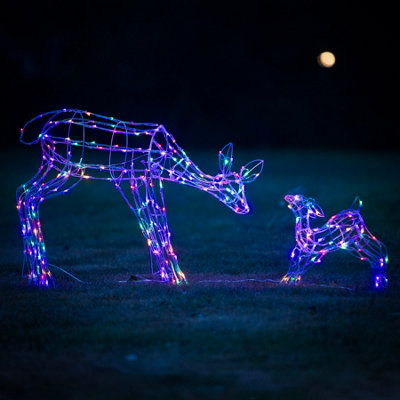 1M White Wire Light Up Christmas Reindeer Mother & Baby with 250 Warm White and Multicoloured LEDs - 3