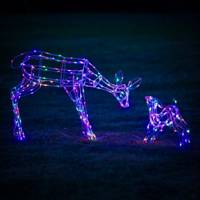 1M White Wire Light Up Christmas Reindeer Mother & Baby with 250 Warm White and Multicoloured LEDs - 4