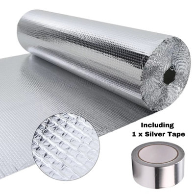 1m x 5m Silver Multi-purpose Aluminium Bubble Insulation Foil + 1 Tape for Loft, Wall, Home, Camper Van, Attic, Garage, Roof