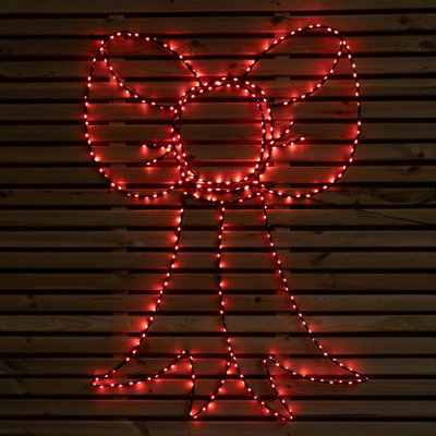 1m x 75cm Light up Christmas Bow Decoration with 315 Twinkling Red LEDs