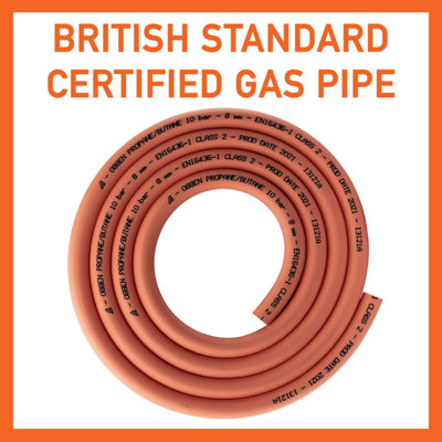 1m x  8mm Orange Gas Pipe for Propane + 2 Clips - Stamped with Manufacture Date 2024 - 4
