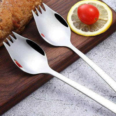 LUU-4Pcs Stainless Steel Ice Cream Spoons,2 In 1 Reusable Metal Spork,6
