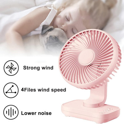 1PCS Pink Small Desk Fan 4000mAh Rechargeable USB Fan Battery Operated