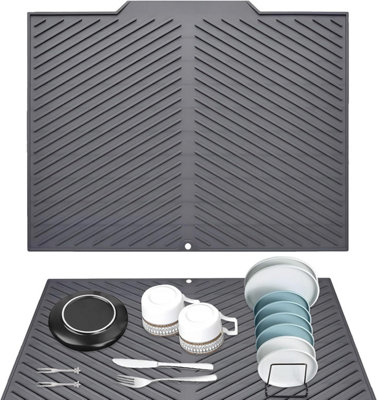 Silicone Dish Drying Mat – Quick-Dry Non-Slip Sink Mat For Countertops, 40x33cm, Gray