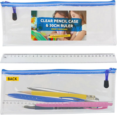 1pk Clear Pencil Case with 30cm Ruler, Transparent Exam Case, Durable ...