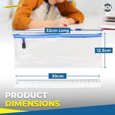 1pk Clear Pencil Case with 30cm Ruler, Transparent Exam Case, Durable ...