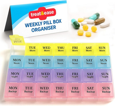 1pk Weekly Pill Box Organiser 7 Day 4 Times a Day Colourful ...