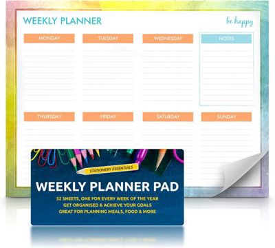 1pk Weekly Planner Pad 52 Sheets Tear Off Design 27 x 19cm Organises ...