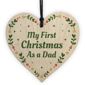 1st Christmas As A Dad Bauble Wooden Heart Tree Decoration New Baby Gift
