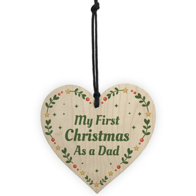 1st Christmas As A Dad Bauble Wooden Heart Tree Decoration New Baby Gift - 5