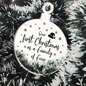 1st Christmas As A Family Of Four Engraved Tree Decoration Babys 1st Xmas Gift