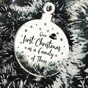 1st Christmas As A Family Of Three Engraved Tree Decoration Babys 1st Xmas Gift