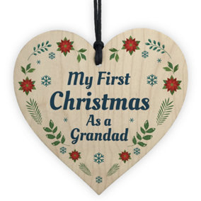 1st Christmas As A Grandad Bauble Wood Heart Tree Decoration New Baby Gift