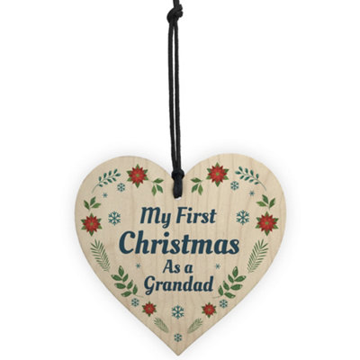1st Christmas As A Grandad Bauble Wood Heart Tree Decoration New Baby Gift - 5