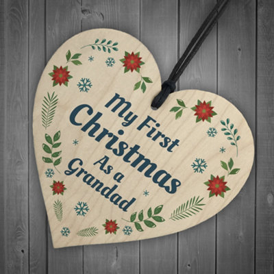 1st Christmas As A Grandad Bauble Wood Heart Tree Decoration New Baby Gift - 6