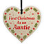 1st Christmas As An Auntie Bauble Wooden Heart Tree Decoration New Baby Gift