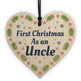 1st Christmas As An Uncle Bauble Wooden Heart Tree Decoration New Baby Gift