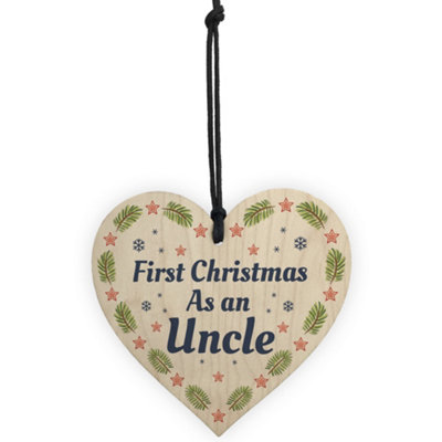 1st Christmas As An Uncle Bauble Wooden Heart Tree Decoration New Baby Gift - 5