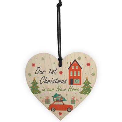 1st Christmas In Our New Home Hanging Wooden Heart Tree Decoration House Gift - 5