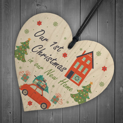 1st Christmas In Our New Home Hanging Wooden Heart Tree Decoration House Gift - 6
