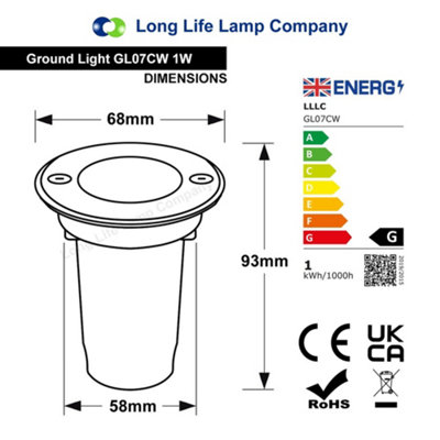 1w LED Recessed Outdoor Ground Light Round Cool White Brushed Chrome ...
