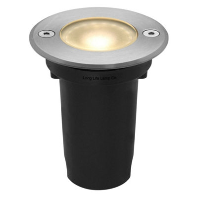 1w LED Recessed Outdoor Ground Light Round Warm White Brushed Chrome ...