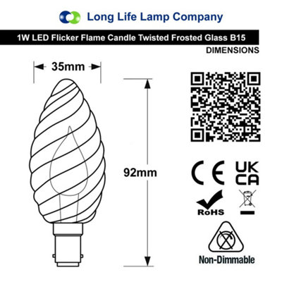 1W LED Twisted Opal Glass Flicker Flame Candle Light Bulb B15