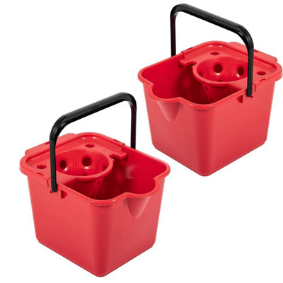 1x 12 Litre Capacity Red Coloured Floor Cleaning Mop Buckets With Pouring Lip