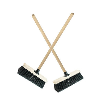 1x 13" Black Wooden Handle Black Strong PVC Bristle Sweeping Brooms For Cleaning Hard Floors - 3