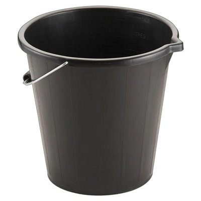 1x 14 Litre Black Plastic Strong Robust 3 Gallon Water Mixing Cement Bucket With Metal Handle