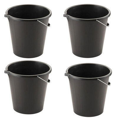 1x 14 Litre Black Plastic Strong Robust 3 Gallon Water Mixing Cement Bucket With Metal Handle - 3