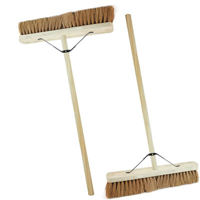 1x 18" Coco Indoor Outdoor Garage & Yard Broom Soft Bristle Sweeping Brush With Long Handle