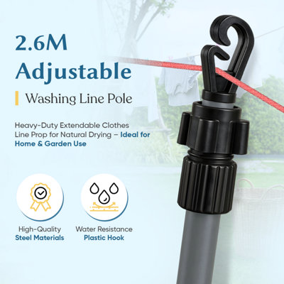 1x 2.6m Wash Line Prop Pole Heavy Duty Outdoor Extendable Clothes Line ...