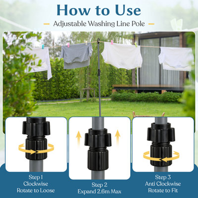 1x 2.6m Wash Line Prop Pole Heavy Duty Outdoor Extendable Clothes Line ...